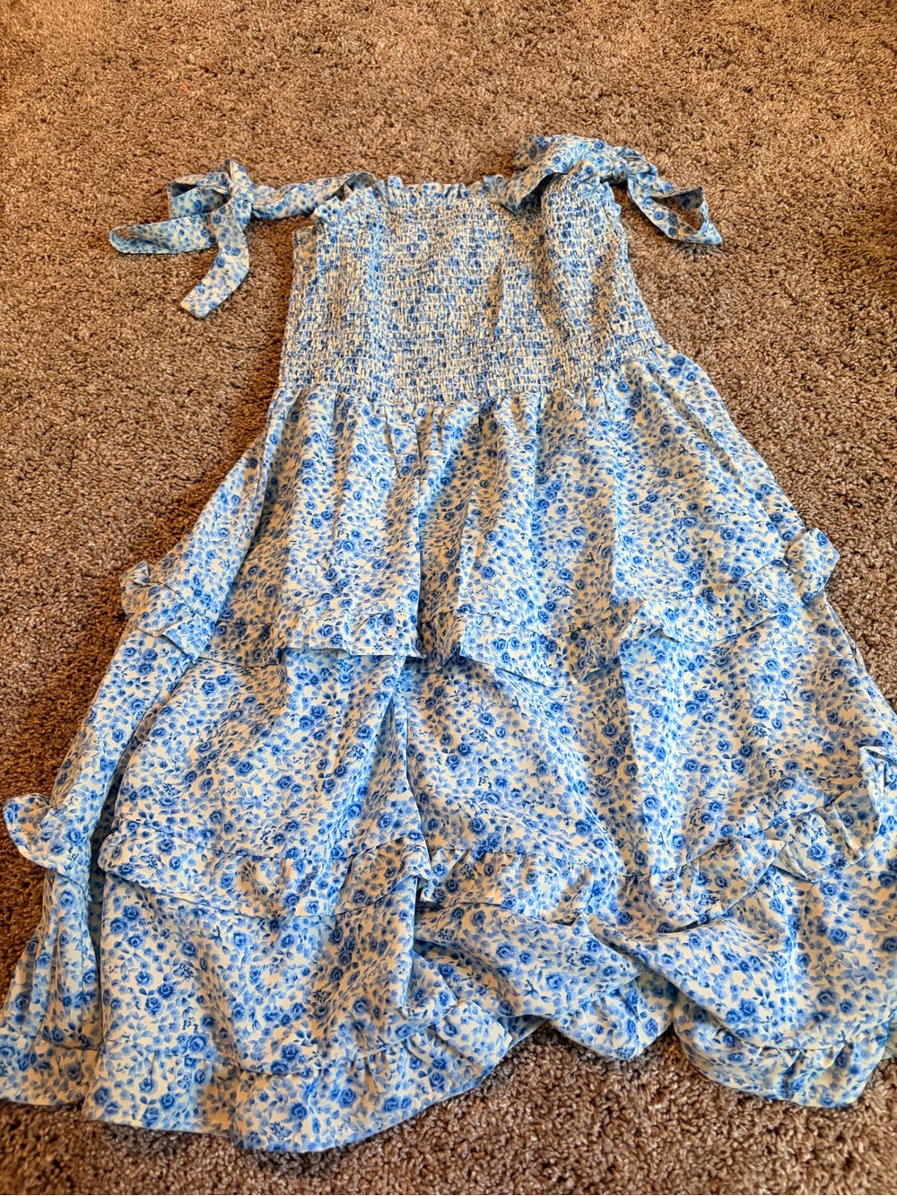 Blue Floral Smocked Tiered Woman' Dress